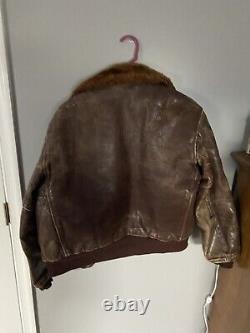 Vintage Kit Karson Pony Hide Mens Large Leather Rust Brown Bomber Jacket Sherpa