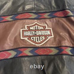 Vintage L Adler Western Aztec Two Tone Brown Black Leather Bomber Jacket Harley