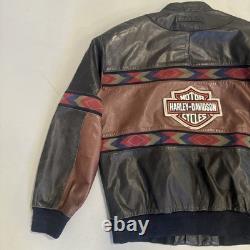 Vintage L Adler Western Aztec Two Tone Brown Black Leather Bomber Jacket Harley