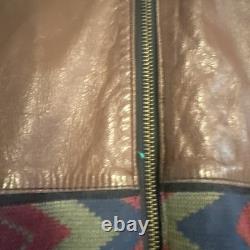 Vintage L Adler Western Aztec Two Tone Brown Black Leather Bomber Jacket Harley
