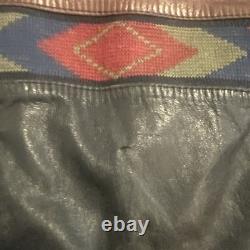 Vintage L Adler Western Aztec Two Tone Brown Black Leather Bomber Jacket Harley