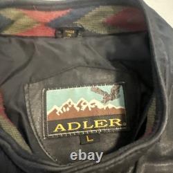 Vintage L Adler Western Aztec Two Tone Brown Black Leather Bomber Jacket Harley