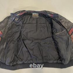 Vintage L Adler Western Aztec Two Tone Brown Black Leather Bomber Jacket Harley