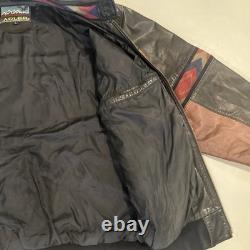 Vintage L Adler Western Aztec Two Tone Brown Black Leather Bomber Jacket Harley