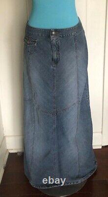 Vintage LA Blues maxi blue denim boho skirt Western cotton L XL Patchwork style