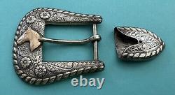 Vintage Large 1 Opening Sterling Silver Antique Keyston Bros Ranger Belt Buckle