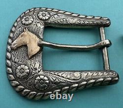 Vintage Large 1 Opening Sterling Silver Antique Keyston Bros Ranger Belt Buckle