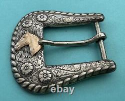 Vintage Large 1 Opening Sterling Silver Antique Keyston Bros Ranger Belt Buckle