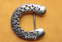 Vintage Large Stainless Steel Hand Made Horseshoe Western Belt Buckle