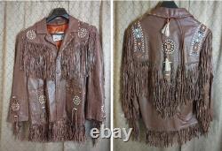 Vintage Lariat Fringe Leather Jacket Native American Southwestern Beads sz L