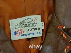 Vintage Lariat Fringe Leather Jacket Native American Southwestern Beads sz L