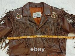 Vintage Lariat Fringe Leather Jacket Native American Southwestern Beads sz L
