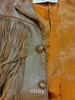 Vintage Lariat Fringe Leather Jacket Native American Southwestern Beads sz L