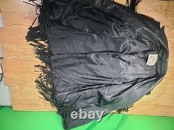 Vintage Lariat Western Tassel Fringe Black Leather Jacket Large
