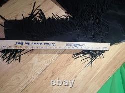 Vintage Lariat Western Tassel Fringe Black Leather Jacket Large