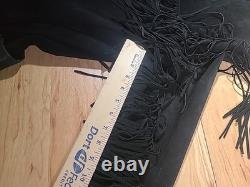 Vintage Lariat Western Tassel Fringe Black Leather Jacket Large