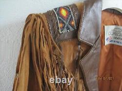 Vintage Lariat Woman's Fringe Leather Jacket Western hand sewn beading USA LARGE