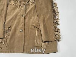 Vintage Lauren Ralph Lauren Sz L Tan Fringe Suede Leather Western Jacket Coat