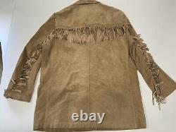 Vintage Lauren Ralph Lauren Sz L Tan Fringe Suede Leather Western Jacket Coat