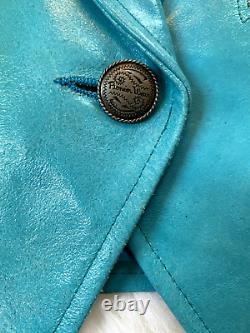 Vintage Leather Jacket Pioneer Wear Turquoise & Black L
