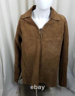 Vintage Leather Suede Lace Up Mountain Man Western Popover Shirt Jacket Mens L
