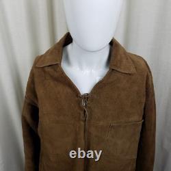 Vintage Leather Suede Lace Up Mountain Man Western Popover Shirt Jacket Mens L