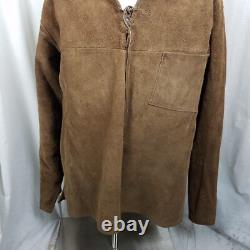 Vintage Leather Suede Lace Up Mountain Man Western Popover Shirt Jacket Mens L