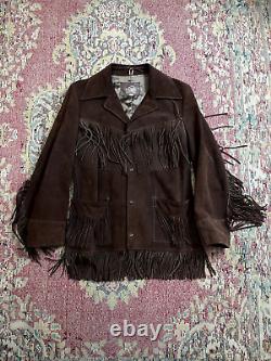 Vintage Leather USA Made Fringed Men's Cowboy Western Brown Jacket Size L