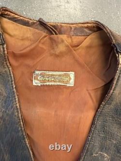 Vintage Leather Vest 70s Western Brown weathered Patina Mens Rare Large VTG Y2K