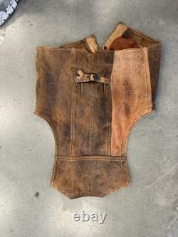 Vintage Leather Vest 70s Western Brown weathered Patina Mens Rare Large VTG Y2K