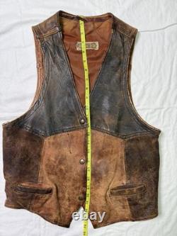 Vintage Leather Vest 70s Western Brown weathered Patina Mens Rare Large VTG Y2K