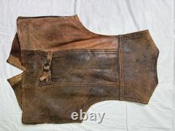 Vintage Leather Vest 70s Western Brown weathered Patina Mens Rare Large VTG Y2K