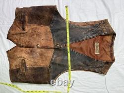 Vintage Leather Vest 70s Western Brown weathered Patina Mens Rare Large VTG Y2K