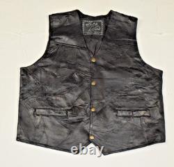 Vintage Leather Vest South West Territory Size L Black Patchwork Lined Snap