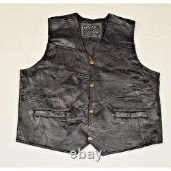 Vintage Leather Vest South West Territory Size L Black Patchwork Lined Snap