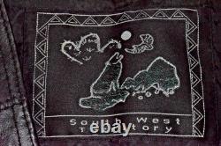 Vintage Leather Vest South West Territory Size L Black Patchwork Lined Snap