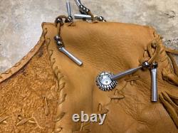 Vintage Leather Vest WHITE EAGLE Large Native Beaded Fringe Western