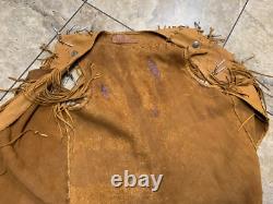 Vintage Leather Vest WHITE EAGLE Large Native Beaded Fringe Western
