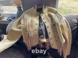 Vintage Leather Womens Cowgirl Fringe Short Jacket