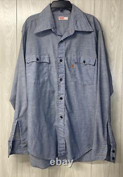 Vintage Levi's Chambray Shirt Embroidered Duck Hunting Western Work Orange Tab L