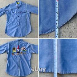 Vintage Levi's Chambray Shirt Embroidered Gnome Gnomes Western Work Orange Tab L