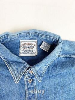 Vintage Levi's Large Denim Jean Shirt Blue Long Sleeve Orange Tab