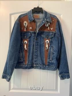Vintage Levis 70506 Tooled Western Leather Jean Trucker Jacket Conchos Large/44