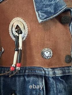 Vintage Levis 70506 Tooled Western Leather Jean Trucker Jacket Conchos Large/44