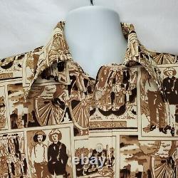 Vintage Levis 70s Western Shirt All Over Print Horses Cowboys Large Made In USA