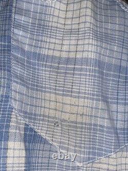 Vintage Levis Big E 1950s Plaid Diamond Blue Pearl Snap Western Shirt- Large