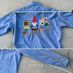 Vintage Levis Chambray Shirt Embroidered Gnome Gnomes Western Work Orange Tab L