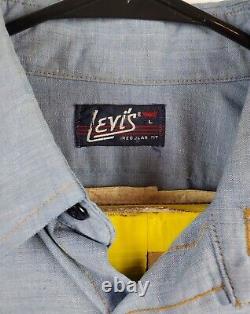 Vintage Levis Shirt Adult Large 1970s Western Chambray Blue Label Orange Tag