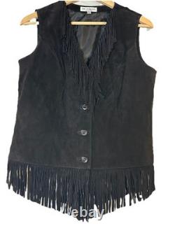 Vintage Lew Magram Leather Fringe Vest & Suede Skirt Black Boho Western Festival