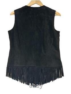 Vintage Lew Magram Leather Fringe Vest & Suede Skirt Black Boho Western Festival